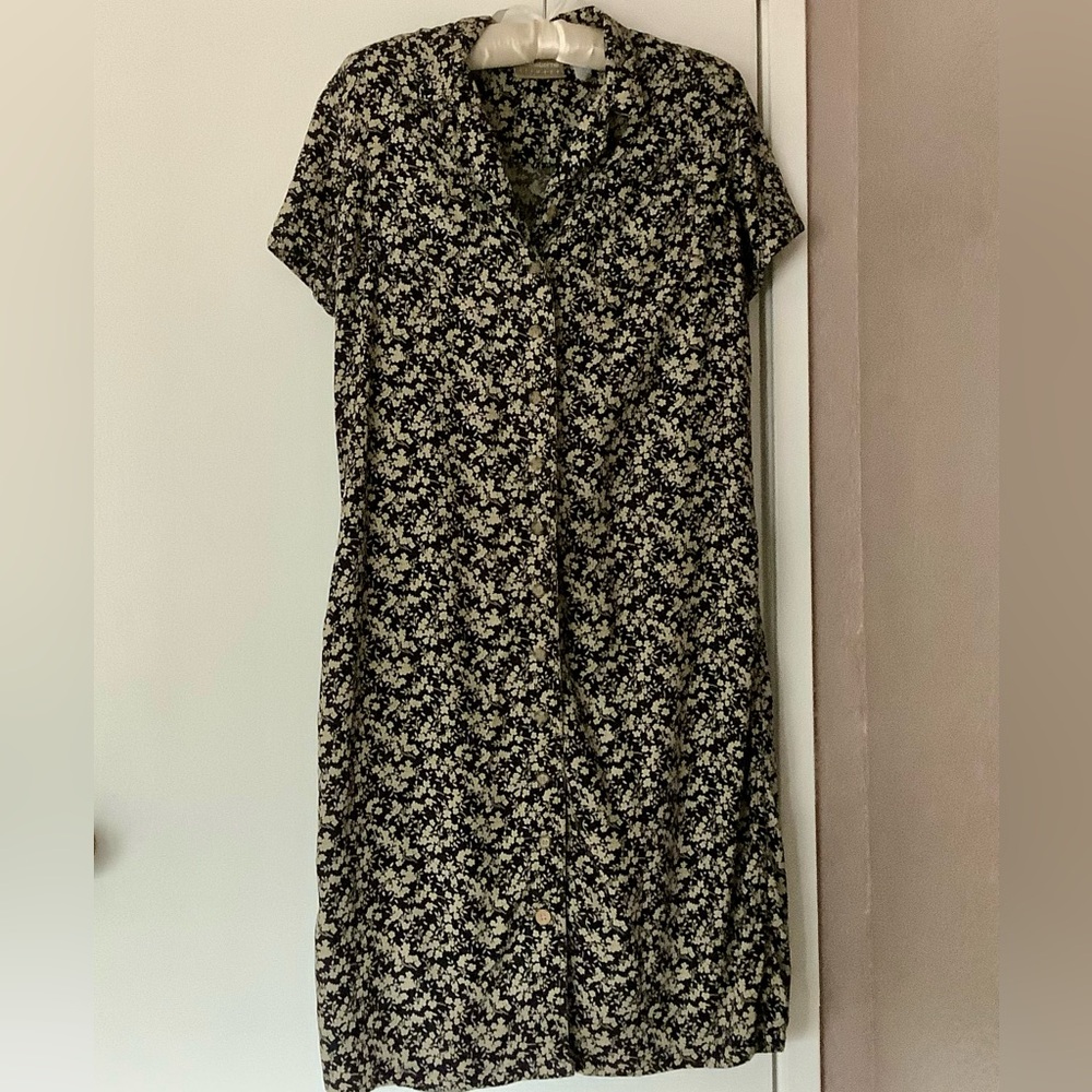 Liz Claiborne Black and Cream Floral Midi Dress